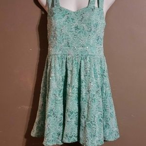 Mint Green&White Sequin Lace Dress